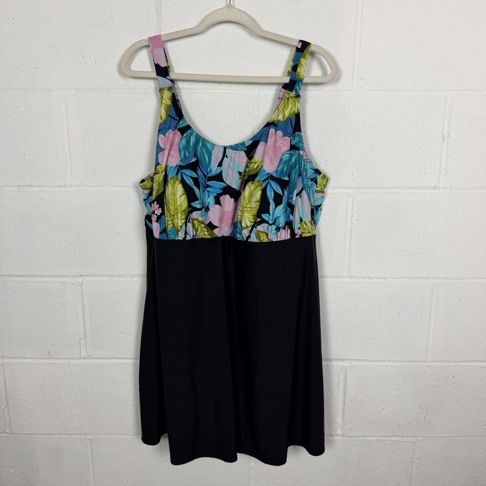 Avenue Womens Swim Dress Plus Size 24 Tropical Floral Island Travel Resort Beach
